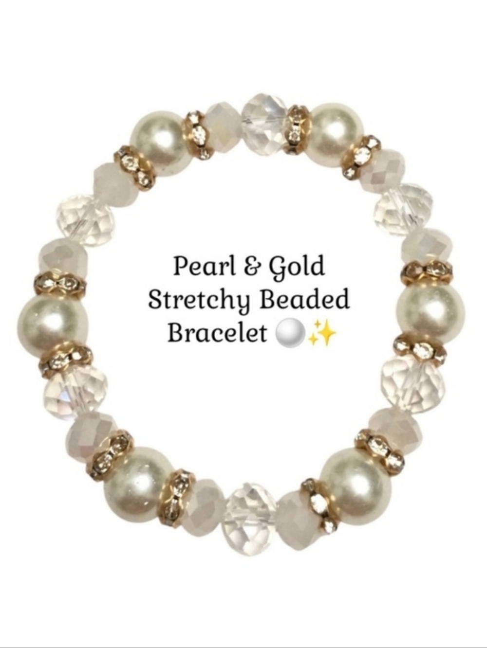 Pearl & Clear Beaded Stretchy Bracelet ⚪️